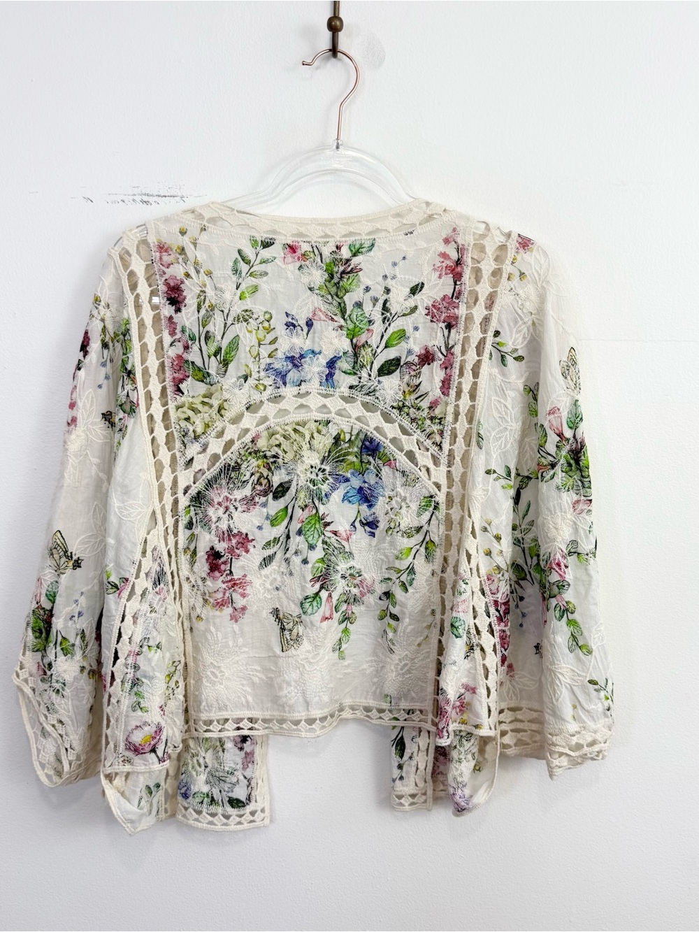 Anthropologie Floral Lace Trim Open Front Kimono Cardigan One Size - Picture 6 of 6